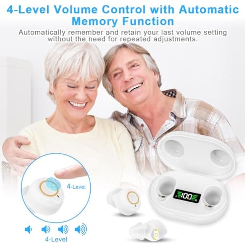 Aolso Mini Digital Sound Aid Voice Enhancer, Rechargeable Sound Headphones for Seniors, Noise Cancelling, Digital in-Ear Audio Headphones Device with Charging Case-White — view 5