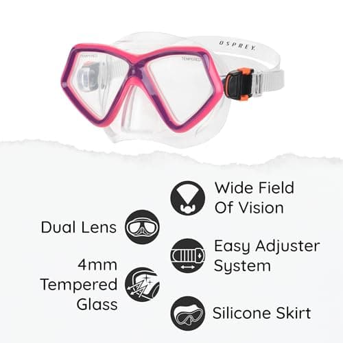 Osprey Snorkel Set with Mask, Snorkel Tube & Flippers, Tempered Glass Lens, Silicone Skirt and Purge Valve, Snorkelling & Scuba Diving Gear for Kids, Shoe Size 12-1 — view 2