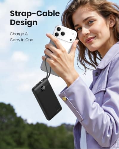 Coowisty Power Bank, Slim 10000mAh Portable Charger with 4 Built in Cables — view 5