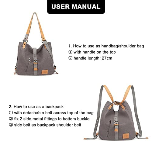 Women Backpack Canvas Shoulder Bag Anti-Theft Travel Rucksack Convertible 3 in 1 Crossbody Bag Vintage Fashion Backpack Women Ladies Handbag College Daypack (Grey) — view 3