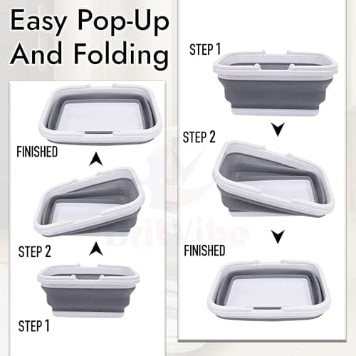 BritVibe Collapsible Washing Up Bowl with Handles – Foldable Washing Up Bowl for Camping, Caravan & Kitchen – Pop Up Silicone Wash Bowls, Rectangular Folding Basin for Home & Outdoor Use — view 4