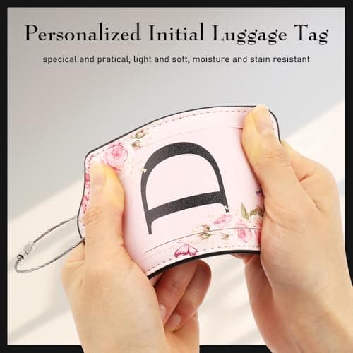 2 Pack Personalized Initial Luggage Tag for Suitcases, PU Leather Suitcase Tags, Travel Bag Luggage Labels for Women Girls (M) — view 4
