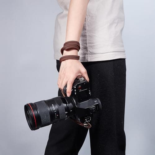 NICENEEDED Camera Shoulder Neck Strap, Brown Leather Camera Straps, Adjustable Length Vintage Neck Shoulder Slim Camera Strap Suitable for Mirrorless Compact Cameras — view 4