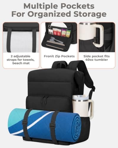 Backpack Cooler Insulated Leak Proof 40 Cans Puffer Soft Cooler with Laptop Compartment Portable Lightweight Beach Travel Camping Lunch Backpack for Men and Women (Black) — view 5