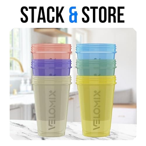 VELOMIX 6 Pack 600ml Protein Shaker Bottle, Pastel Shades — view 6