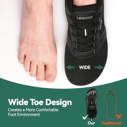 gitzing Barefoot Shoes for Womens Mens Wide Outdoor Trail Minimalist Running Trainers Walking Shoes Lightweight and Breathable Sneakers Unisex-Classic Black 7.5 UK(41 EU) — view 2