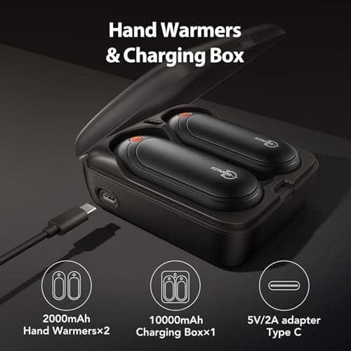 J-BRAUV Electric Hand Warmers Rechargeable 2 Pack, 2000mAh Reusable Hand Warmers with Charging Case 10000mAh, 5 Levels Heat Double Sided USB C Hand Warmer Up to 24H Heating, Golf Gifts for Men Women — view 5