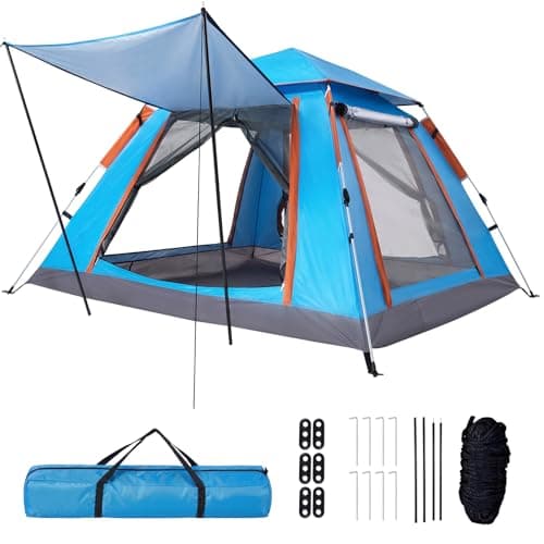 Warmiehomy Pop Up Tent 2-3 Person, Camping Tent with Porch, Blue