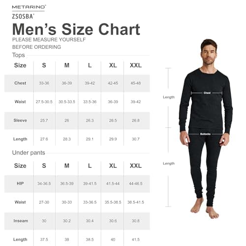 ZSOSBA METARINO Men's 100% Merino Wool Base Layer Set Thermal Underwear Casual Top,Bottom for Hiking Travel Skiing, Black, S — view 6