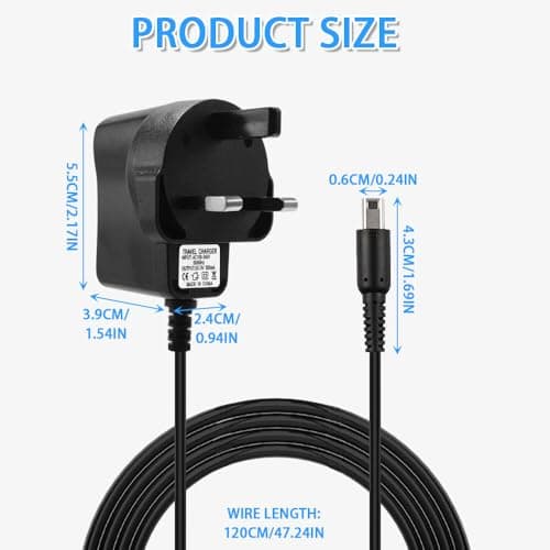 Vmoomax AC Charger for Nintendo Handheld Consoles, Power Adapter Compatible with New 3DS XL, New 3DS, 3DS XL, 3DS, 2DS XL, New 2DS XL, 2DS, DSi, DSi XL, Portable UK Plug Charging Cable for Travel. — view 2