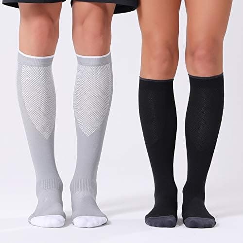 FITRELL 3 Pairs Compression Socks for Women and Men 20-30 mmHg Travel Flight Socks Medical Knee High Socks for Sport, Flying, Carers, Nurse, Pregnant Women, Varicose Veins, Black+White+Grey, S/M — view 5