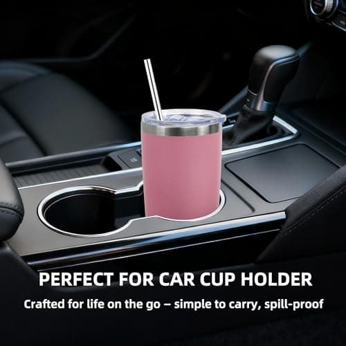 Shinhoo 20oz/ 550ml Insulated Travel Mug Reusable Coffee Cup Tumbler with Straw and Lid for Hot Cold Drinks (Pink) — view 4