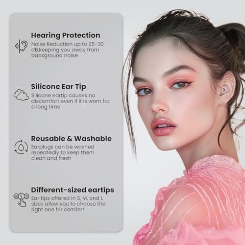 JUSTRVN Ear Plugs for Sleeping,2 Pairs of Stylish Reusable Noise Reduction Earplugs with 8 Pairs Tips & case,Hearing Protection Earplugs for Concert,Travel,Work,Live Events - 25dB-30dB — view 3