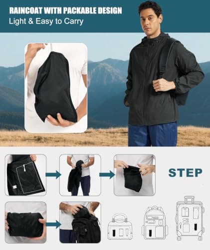 ZITY Rain Jacket Men Packable Rain Coat Waterproof Windbreaker Raincoat — view 4