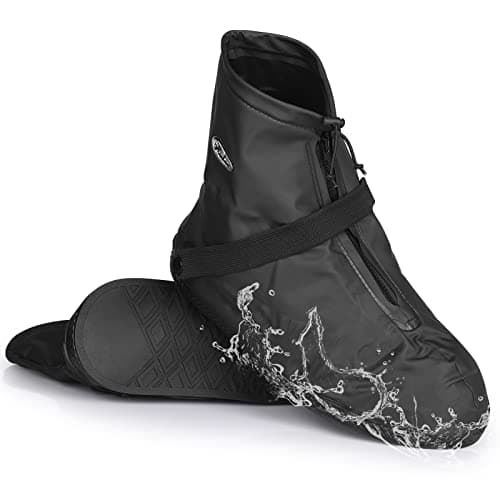 Waterproof Shoe Cover 44-45, GeeRic Waterproof Rain/Snow Boot Shoe Cover with Reinforced Strap/Zipper PVC Rainproof Cycling Overshoes Non-Slip Reusable Durable for Walking Outdoor Sports Camping