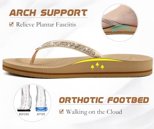 KuaiLu Women's Rhinestone Flip Flops Arch Support Yoga Mat Cushion Sandals — view 3