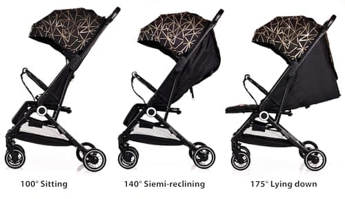 Lightweight Stroller, Baby Pushchair, Compact Travel Buggy, One Hand Foldable, Upgraded Wheels, Four Seasons Stroller, Foot Cover, Rain Cover (Black - Rose Gold Lattice) — view 6