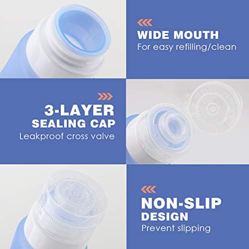 MoKo Travel Bottles 4 Pack, Leak Proof BPA Free & FDA Approved Refillable Cosmetic Toiletry Containers, Silicone Travel Bottles Set with Suction Cup for Shampoo Lotion Conditioner & More, 3.1 oz(89ml) — view 3