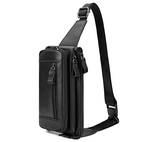 HUMERPAUL Black Bumbags Leather Fanny Pack for Men Women,Small Sling Bag