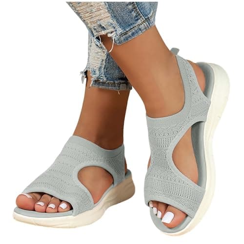 Sandals for Women Orthopedic, Sandals with Arch Support Summer Slip on Ladies Wedge Slingback Walking Slip on Platform Shoes Casual Beach Slingback Comfy Washable Slide Sport Shoes, 5 Grey — view 2