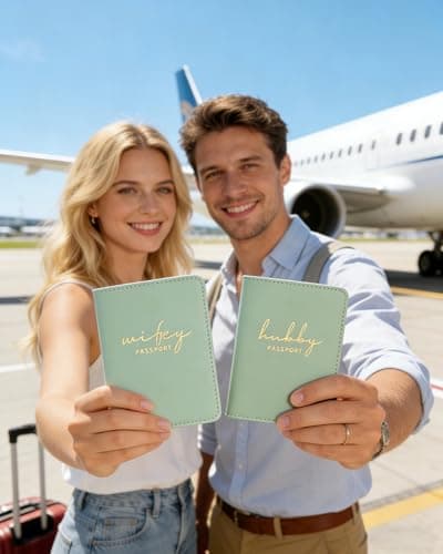 GroomBrideGifts Hubby and Wifey Passport Wallet, Wedding Gifts for Couples, Passport Holder for Travel, Honeymoon Travel Essentials, B Wifey & Hubby, 5 * 6 — view 2