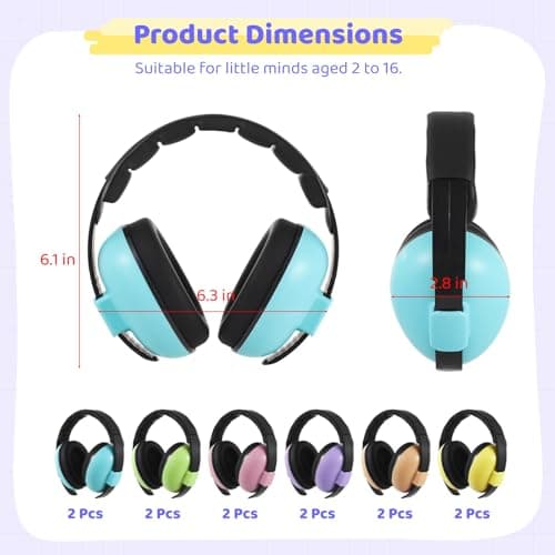 SWEWARM 12 Pcs Noise Cancelling Earmuffs for Little Ones, Hearing Protection Headphones, Adjustable Headband, Soft Sponge Cushions, Sleep Study Travel Use — view 4