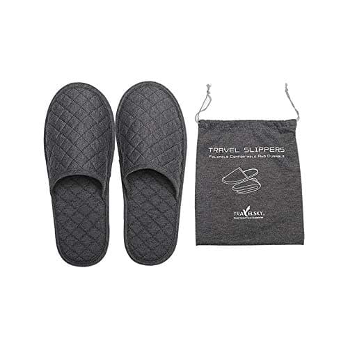 ITODA Portable Travel Slippers Folding Open Toe Sandals Non-Disposable Spa Hotel Slippers Washable Cotton Party Guest Room Indoor Shoes Women Men Business Anti-skid Trip Flight Slipper (Grey 2)