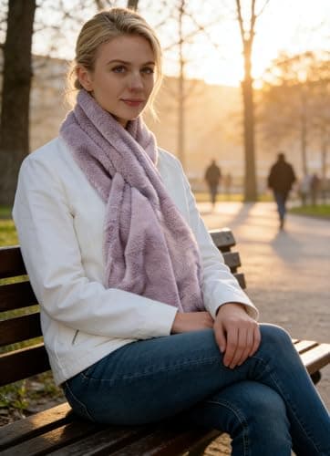 Lina & Lily Women's Winter Pull-Through Faux Fur Scarf with Hidden Zipper Pocket (Lavender) — view 6