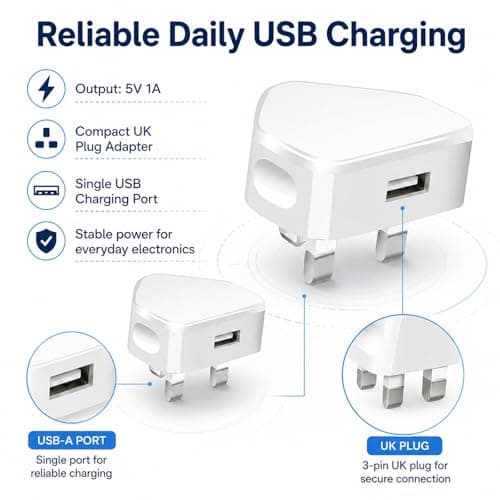 Hyleon USB Plug UK, 2Pcs 5V 1A USB Wall Charger Plug Adapter — view 3