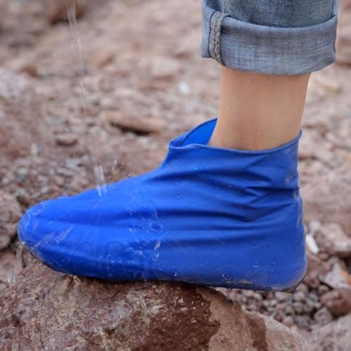 Cloimei Shoe Covers Anti Slip Durable Lightweight Rain Boot Protectors for Adults Outdoor Walking Travel Latex Material 2 Pack (Blue) — view 2