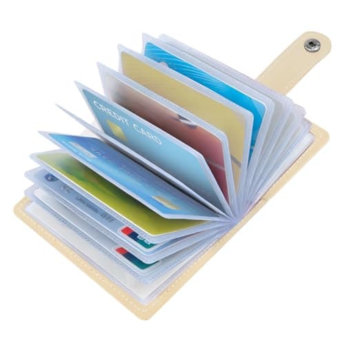 OSDUE Credit Card Holder for Women Men, Slim RFID Blocking Debit Card Wallet Soft PU Leather ID Bank Card Case with 26 Thickening Card Slots Travel Business Card Case (Beige)