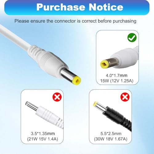 12V 1.25A 15W Power Supply Charger for Echo Dot 3rd 4th 5th Gen, Adapter for Echo Dot Kids Edition, Show 5 (1st/2nd Gen) Spot Pop, 1.5M Power Cable, 4.0 x 1.7mm Power Cable — view 4