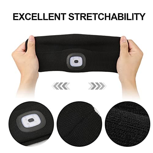 TAGVO USB Rechargeable LED Beanie Cap, Lighting and Flashing Alarm Modes 8 LED Hands Free Flashlight, Easy Install Quick Release Headlamp Beanie, Unisex Winter Warmer Knit Cap Hat - Black — view 3