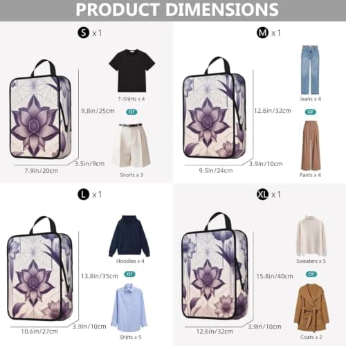 Vortithora 4 Set Lavender-Pattern Compression Packing Cubes — view 3