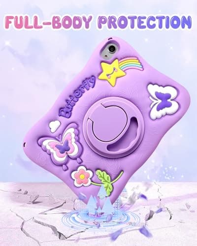 SurgeCraft for iPad Mini 6 Case, for iPad Mini 7 Case - Girls Cute Girly Kawaii 3D Purple Butterfly Unique Design Soft Silicone Cover with Rotating Stand & Strap for Apple Mini 6th/7th Covers 8.3 Inch — view 6