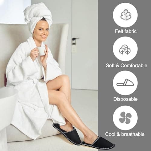 6 Pair Guest House Slippers Set, Felt Slippers in 3 Sizes & Storage Bag, Anti-Slip & Washable, Perfect for Family Travel — view 2