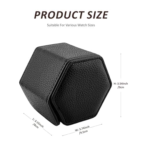 Yaliang Genuine Leather Hexagon Watch Roll Travel Case for Treasured Watches and Bracelets,Black — view 2