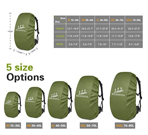 Besrina 15-90L Waterproof Backpack Rain Cover with Reflective Safety Strip — view 3