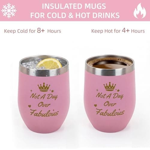Coolparty 12oz Pink Insulated Wine Tumbler Gift for Women Her Sister Girls — view 3