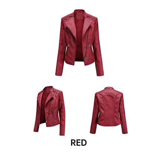 Leather Jacket Women's Short Jacket – Transition Jacket Made of Faux Leather with Zip – Short Coat Biker Jacket Motorcycle Jacket with Pockets Windproof Cold Protection Wind Jacket Hiking Travel — view 3