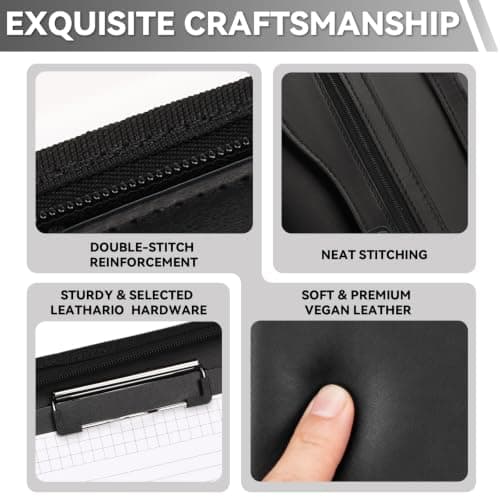 Leathario Portfolio Folder, A4 Conference Folder with Notepad and Pen, Vegan Leather Zipper Padfolio with Pockets for Tablets Notepads Files, Travel Business Portfolio, Planner Document Organizer — view 6