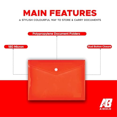 AIBULO Pack of 10 A5 Popper Wallets – Assorted Colour Plastic Document Folders for School, Office & Home – Compact A5 File Wallets for Notes, Receipts & Paperwork Organisation — view 3