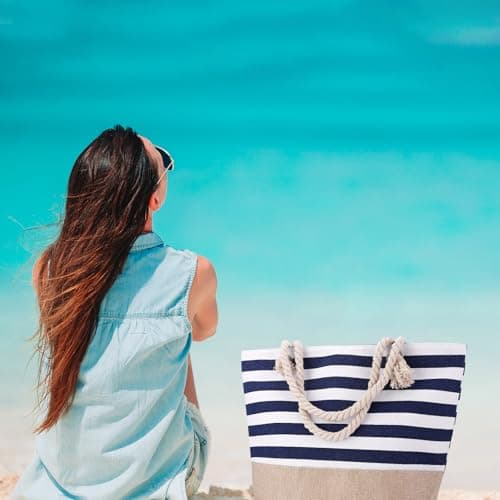 ViEinkaufen Waterproof Beach Bag,Navy Blue Beach Bags for Women with Zipper — view 6
