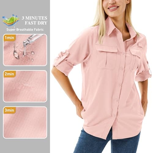Winebox Women's UPF 50 Shirts Long Sleeve Sun Protection UV Quick Dry Casual Outdoor Safari Walking Fishing Hiking Travel Shirts(Pink-s) — view 6