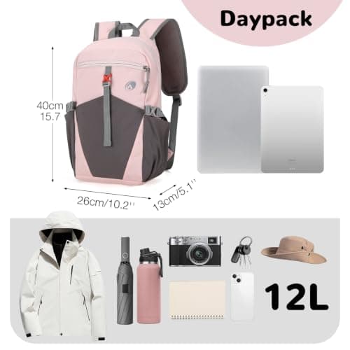 Outplea 12L Small Hiking Backpack for Women Girls, Mini Waterproof Casual Daypack with Phone Holder, Children's Outdoor Rucksack, Pink — view 5