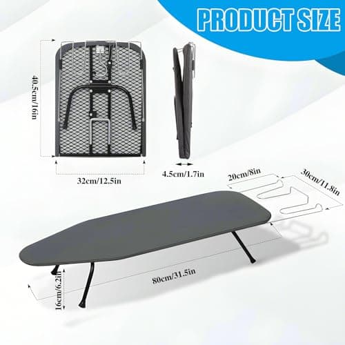 YOUNTHYE Table Top Ironing Board, Foldable Ironing Board with Iron Rest, 100x30cm Large Compact Ironing Boards with Cotton Cover and Anti-slip Feet, Space-Saving — view 2