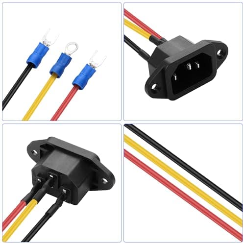 PNGKNYOCN IEC C14 Panel Mount Plug Adapter,10A 250V 3 Pin IEC Power Socket Inlet Module Connector with 3 Wires for Household Appliances or DIY Device（2-Pack） — view 2
