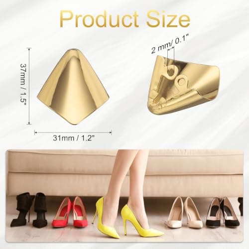 sourcing map 2Pcs Metal Shoes Pointed Protector High Heel Toe Caps Cover Durable Shoe Tip Cover Pointed Shoe Head Tips Cap for Shoe Protection Repair, Dress Shoe Protection (Gold, 31mm) — view 2