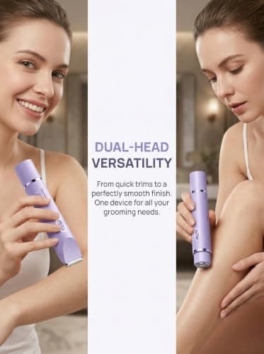 Bikini Trimmer Women 2-in-1 Dual Head Shaver, Lady Shavers for Women Pubic Hair with Dual Floating Blades, USB-C Waterproof Intimate Hair Removal for Face Underarm Legs Body (Purple) — view 5