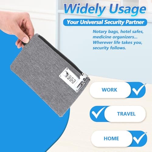 Money Bag with Lock, 5x8in Nylon Notary Bag with Lock, 3-digit Combination Locking Bank Bags for Store Cash, Jewelry, Passport, Medicine, Credit Cards and Valuables, Storage Cash Bags — view 4